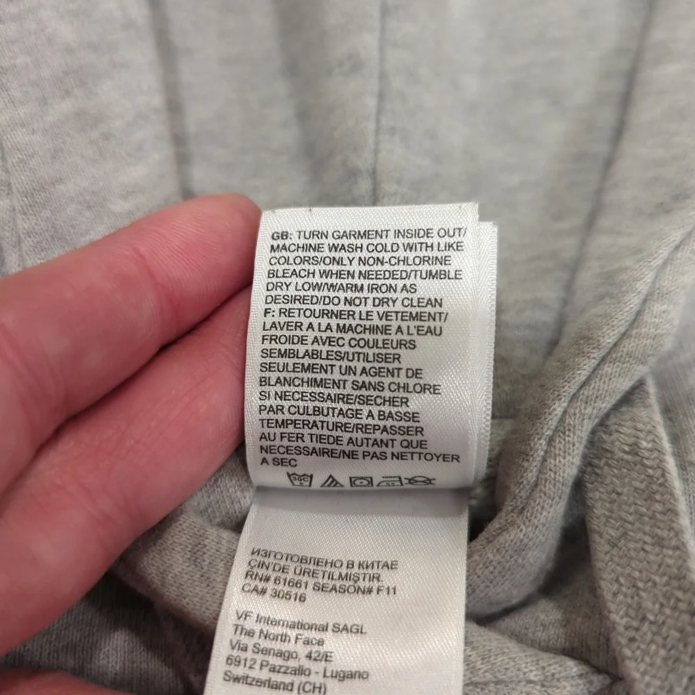 The North Face Heather Grey Hoodie Blue Logo - Women's Size Medium Classic Basic